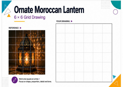 Moroccan Lantern Grid Drawing Worksheet | Pattern Light & Shadow Art