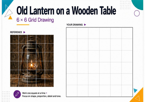 Old Lantern Still Life Grid Drawing Worksheet | Texture & Tone KS3 KS4 Art
