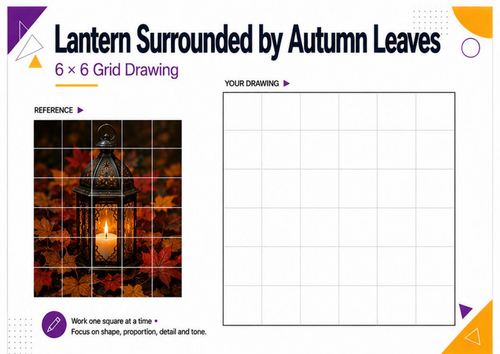 Autumn Lantern Grid Drawing Worksheet | Autumn Art Activity KS3 KS4