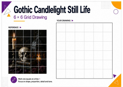 Gothic Candlelight Still Life Grid Drawing | Halloween Art Worksheet KS3 KS4