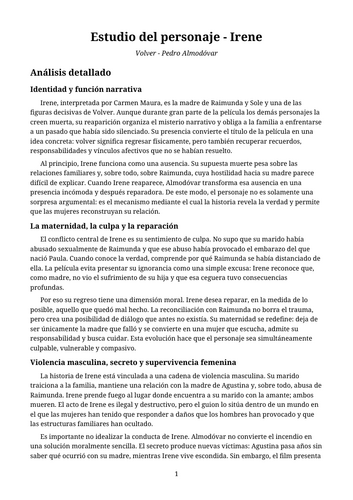 Volver – Pedro Almodóvar – Character Study: Irene