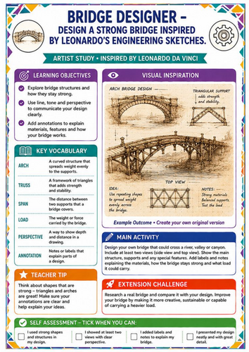 Leonardo da Vinci Bridge Design Worksheet – Architecture & Engineering KS3 Art