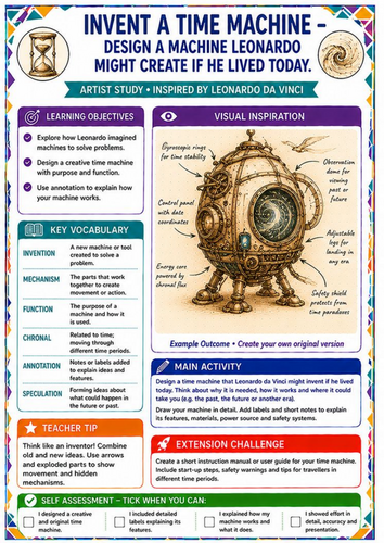 Leonardo da Vinci Time Machine Worksheet – Creative Invention & Design KS3 Art