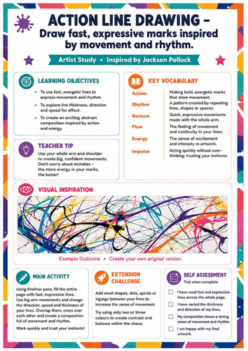 Jackson Pollock Action Line Drawing Worksheet | Expressive KS3 Art Lesson