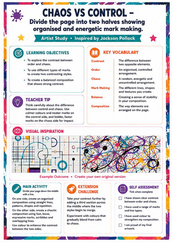 Jackson Pollock Chaos vs Control Art Worksheet | KS3 Abstract Art Lesson
