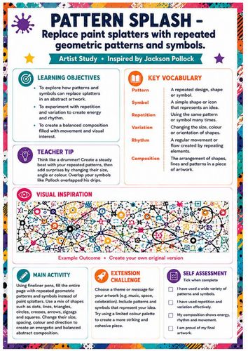 Jackson Pollock Pattern Splash Worksheet | KS3 Pattern & Abstract Art Lesson