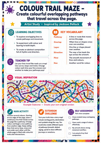 Jackson Pollock Colour Trail Maze Worksheet | Creative KS3 Art Activity