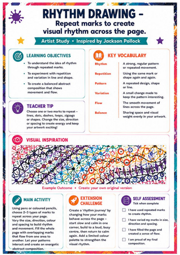 Jackson Pollock Rhythm Drawing Worksheet | KS3 Abstract Art Activity