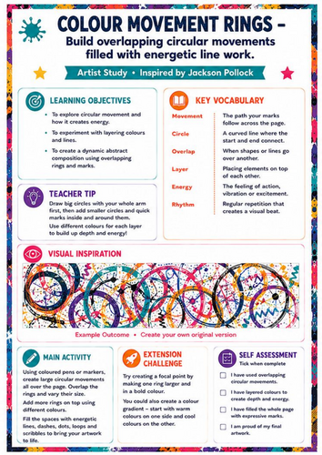 Jackson Pollock Colour Movement Rings Worksheet | KS3 Art Cover Lesson
