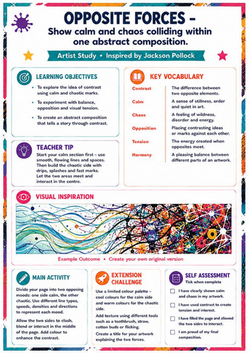 Jackson Pollock Opposite Forces Worksheet | Calm vs Chaos KS3 Art