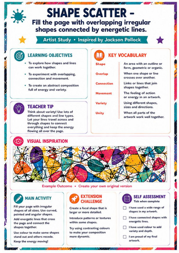 Jackson Pollock Shape Scatter Worksheet | KS3 Abstract Art Cover Activity
