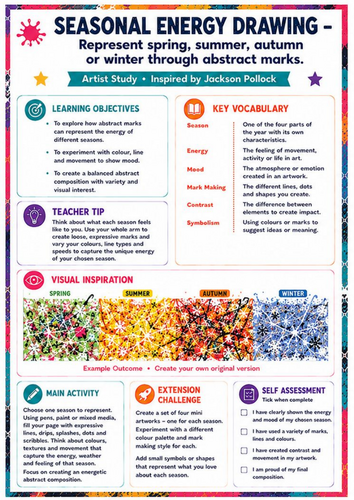 Jackson Pollock Seasonal Energy Drawing Worksheet | KS3 Art Lesson