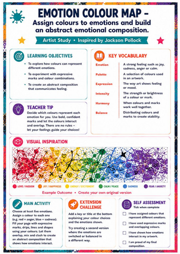 Jackson Pollock Emotion Colour Map Worksheet | KS3 Colour & Emotion Art