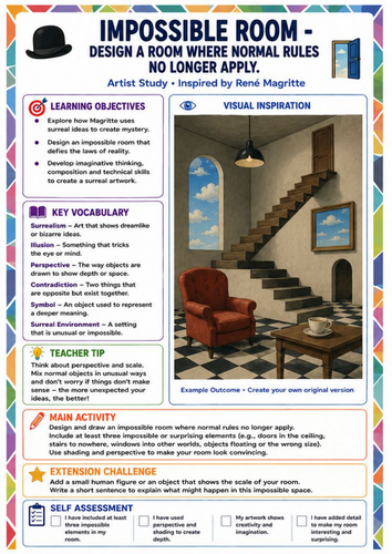 René Magritte Impossible Room Worksheet | Surrealism Perspective Art Lesson