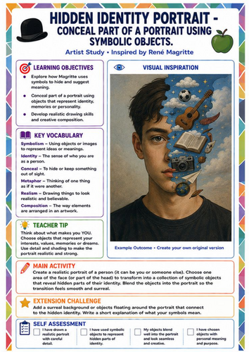 René Magritte Hidden Identity Portrait Worksheet | Surrealism KS3 Art