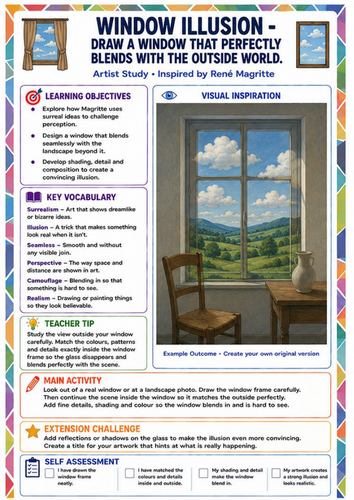 René Magritte Window Illusion Worksheet | Perspective & Surrealism KS3 Art