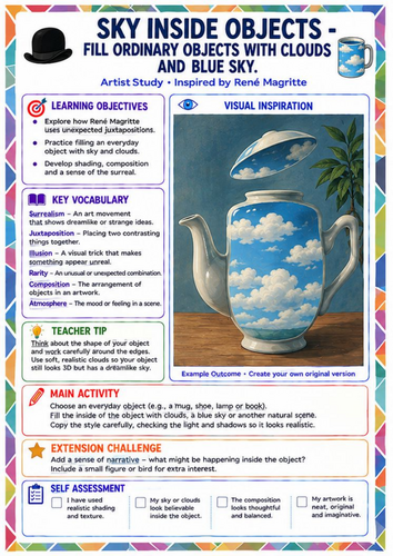 René Magritte Sky Inside Objects Worksheet | Surrealism KS3 Art Lesson