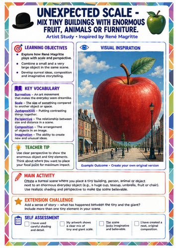 René Magritte Unexpected Scale Worksheet | Surrealism Scale & Proportion KS3 Art