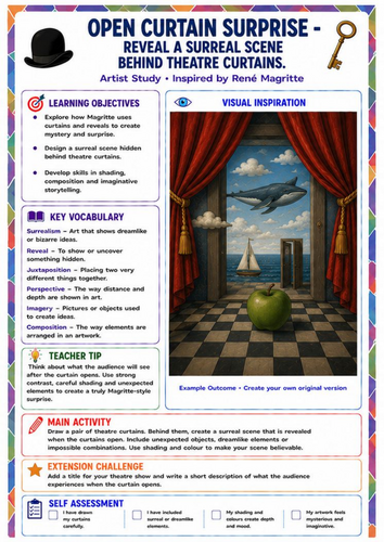 René Magritte Open Curtain Surprise Worksheet | Surrealism KS3 Art