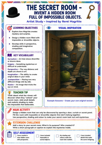 René Magritte Secret Room Worksheet | Surrealism Imaginative Drawing KS3 Art