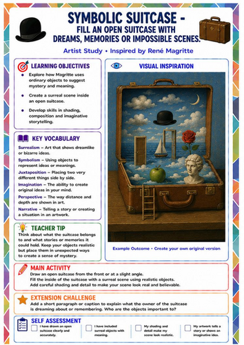René Magritte Symbolic Suitcase Worksheet | Surrealism & Symbolism KS3 Art