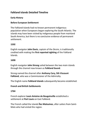 The Falkland Islands Detailed Timeline