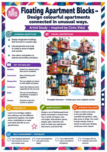 Cinta Vidal Artist Study – Floating Apartment Blocks | KS3 Architecture Art Worksheet
