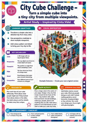 Cinta Vidal Artist Study – City Cube Challenge | KS3 Perspective & Architecture Worksheet