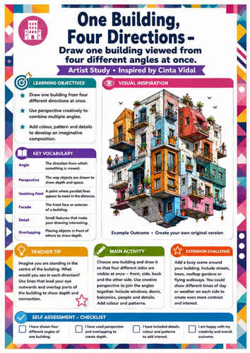Cinta Vidal Artist Study – One Building Four Directions | KS3 Perspective Worksheet