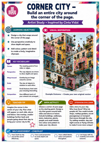 Cinta Vidal Artist Study – Corner City | KS3 Perspective & Architecture Art Worksheet