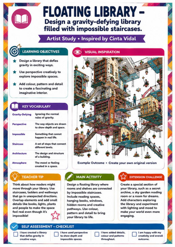 Cinta Vidal Artist Study – Floating Library | KS3 Perspective & Architecture Worksheet