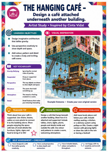 Cinta Vidal Artist Study – The Hanging Café | KS3 Creative Architecture Worksheet