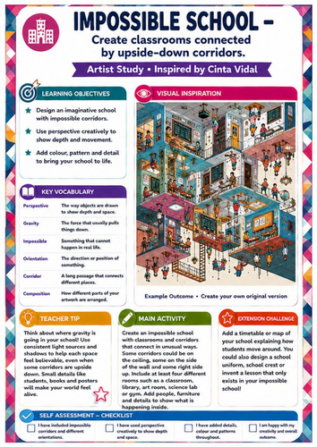 Cinta Vidal Artist Study – Impossible School | KS3 Perspective & Architecture Worksheet