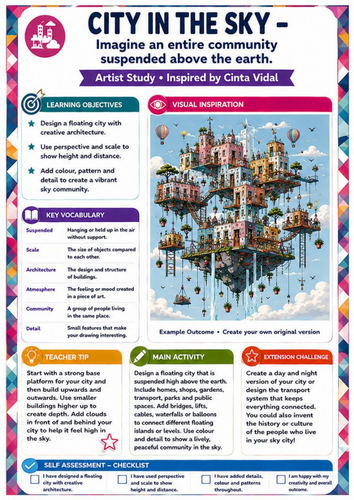 Cinta Vidal Artist Study – City in the Sky | KS3 Creative Architecture Art Worksheet