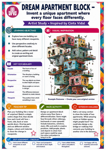 Cinta Vidal Artist Study – Dream Apartment Block | KS3 Architecture Art Worksheet