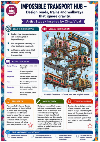 Cinta Vidal Artist Study – Impossible Transport Hub | KS3 Perspective Drawing Worksheet