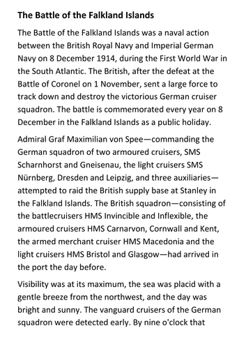 The Battle of the Falkland Islands Handout