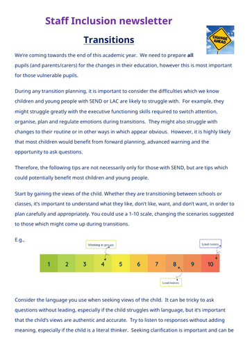 Staff inclusion newsletter - transitions