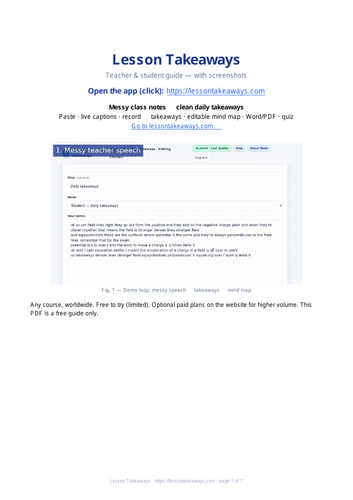 Lesson Takeaways — Messy class notes → clean daily takeaways (free web app guide)