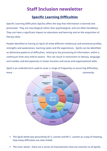 Staff inclusion newsletter - Specific Learning Difficulties (SpLDs)