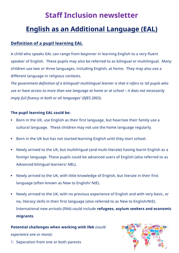Staff inclusion newsletter - English as an additional language