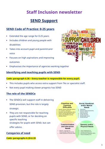 Staff inclusion newsletter - SEND Support and SMART targets