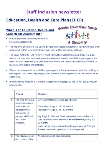Staff inclusion newsletter - EHCPs