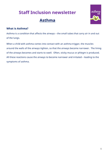 Staff inclusion newsletter - Asthma