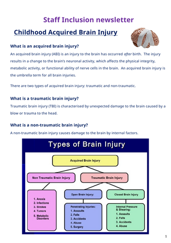 Staff inclusion newsletter - Childhood-acquired brain injury (ABI)
