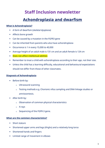 Staff inclusion newsletter - Achondroplasia
