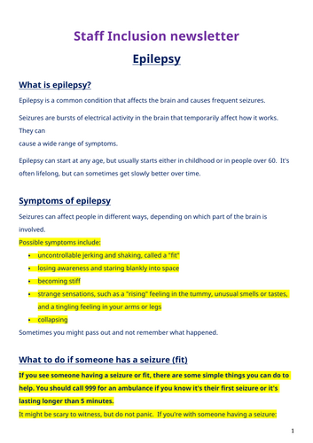 Staff inclusion newsletter - Epilepsy