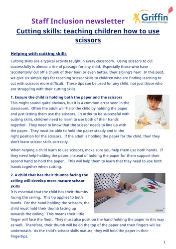 Staff inclusion newsletter - Cutting skills