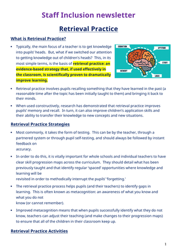 Staff inclusion newsletter - Retrieval practice