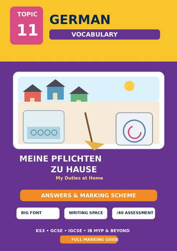 German Vocabulary | Meine Pflichten zu Hause | Household Duties | Workbook + Answers